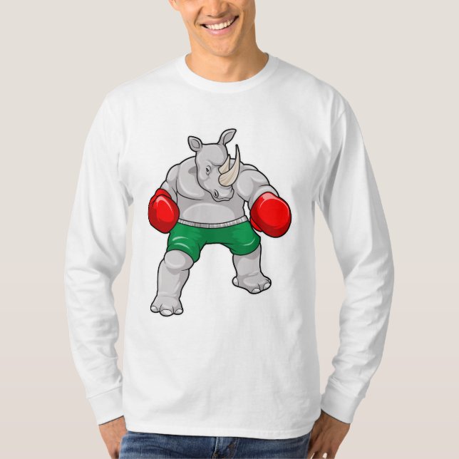 Rhino på Boxing med Boxing handskar T Shirt (Framsida)