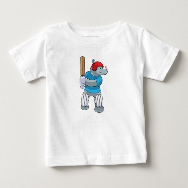 Rhino på Cricket med Cricket fladdermus T Shirt (Framsida)