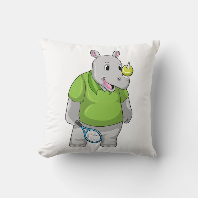 Rhino på Tennis med Tennis boll Kudde (Framsida)