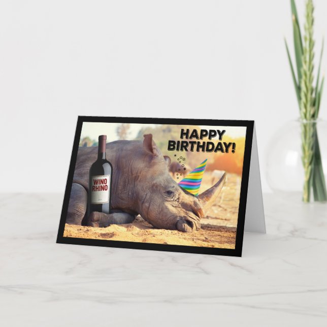 Rhino-Party som en Winoceros-födelsedag Kort (Framsida)