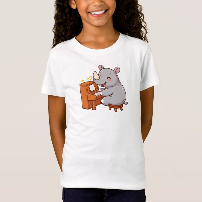 Rhino Playing Piano T Shirt (Framsida)
