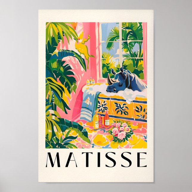 Rhino Print, Rosa Tropical Decor, Matisse Poster, Poster (Framsidan)