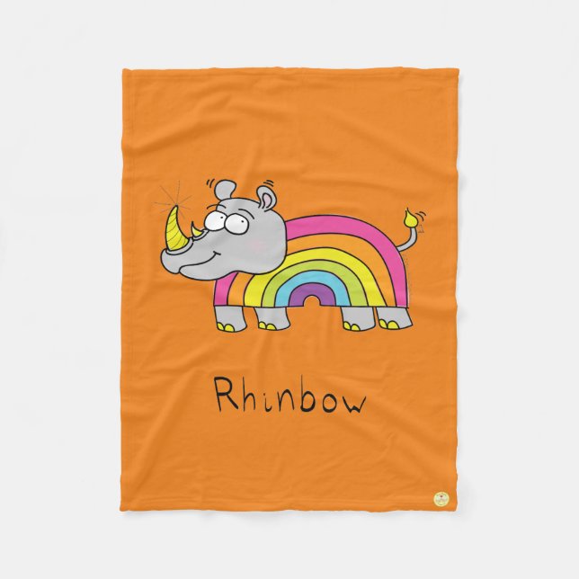 Rhino Rainbow Cute Kids Rhinoceros Fleecefilt (Framsidan)