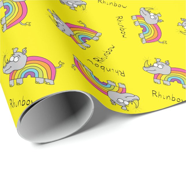 Rhino Rainbow Cute Kids Rhinoceros Presentpapper (Rullad Hörn)