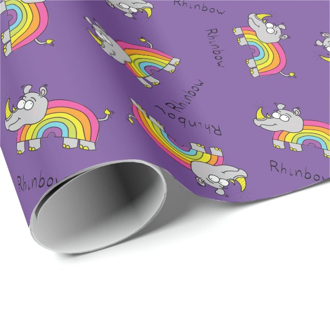 Rhino Rainbow Cute Kids Rhinoceros Presentpapper (Rullad Hörn)
