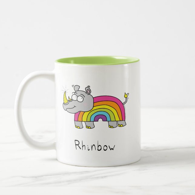 Rhino Rainbow Cute Kids Rhinoceros Två-Tonad Mugg (Vänster)