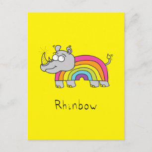 Rhino Rainbow Cute Kids Rhinoceros Vykort