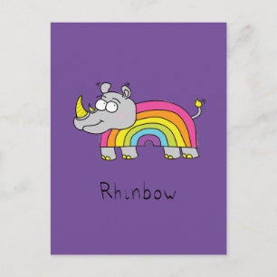 Rhino Rainbow Cute Kids Rhinoceros Vykort