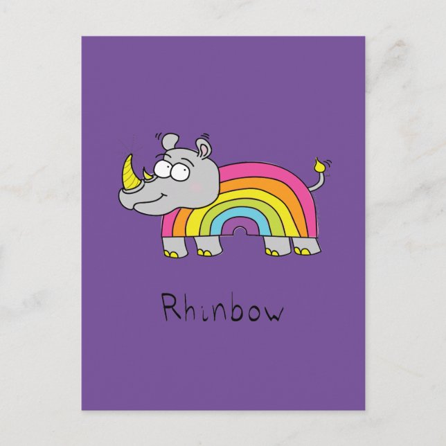 Rhino Rainbow Cute Kids Rhinoceros Vykort (Framsida)