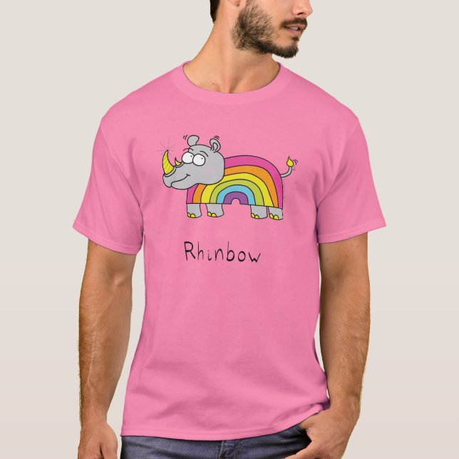 Rhino Rainbow Cute Kids T Shirt (Framsida)