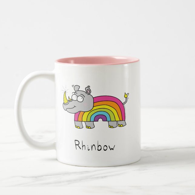 Rhino Rainbow Cute Kids Två-Tonad Mugg (Vänster)