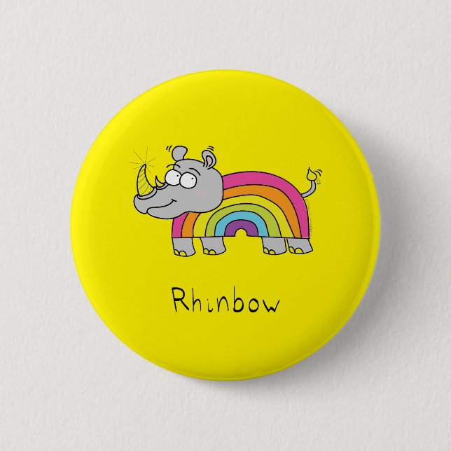 Rhino Rainbow Funny Cute Kids Rhinoceros Knapp (Framsida)