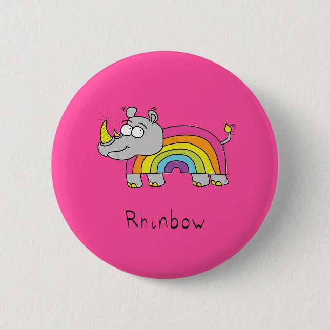 Rhino Rainbow Funny Cute Kids Rhinoceros Knapp (Framsida)