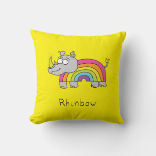 Rhino Rainbow Funny Cute Kids Rhinoceros Kudde