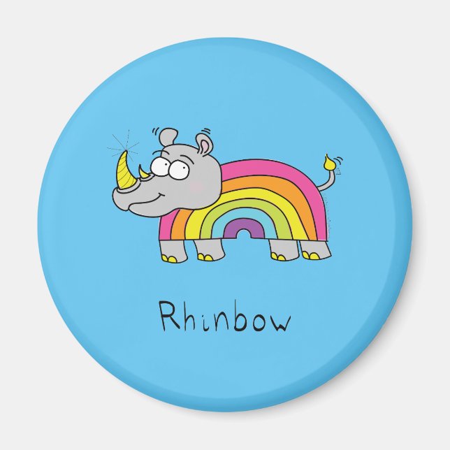 Rhino Rainbow Funny Cute Kids Rhinoceros Magnet (Framsidan)