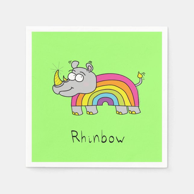 Rhino Rainbow Funny Cute Kids Rhinoceros Pappersservett (Framsidan)