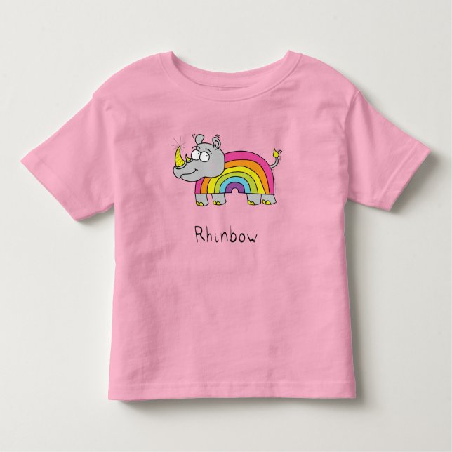 Rhino Rainbow Funny Cute Kids Rhinoceros T Shirt (Framsida)