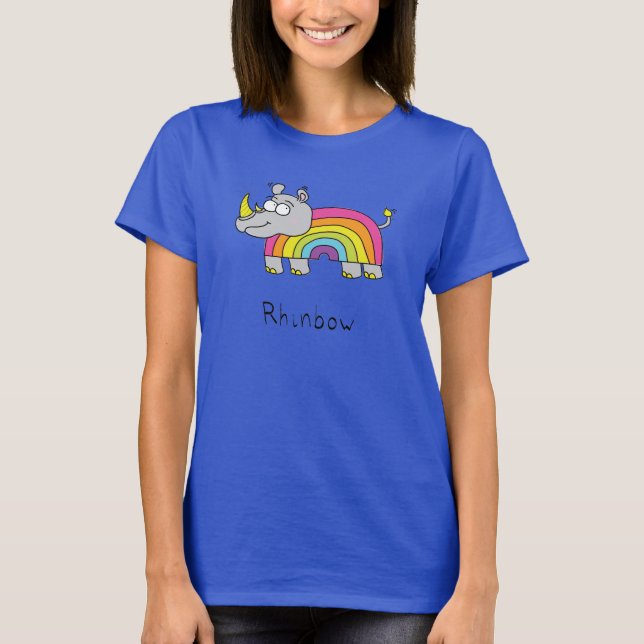 Rhino Rainbow Funny Cute Kids Rhinoceros T Shirt (Framsida)