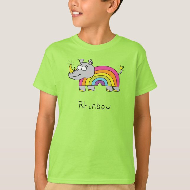 Rhino Rainbow Funny Cute Kids Rhinoceros T Shirt (Framsida)