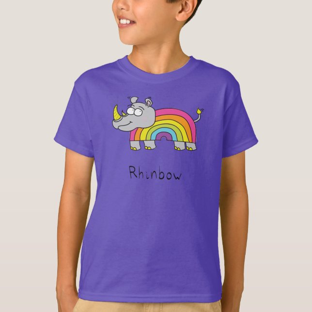 Rhino Rainbow Funny Kids T Shirt (Framsida)