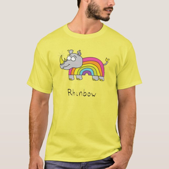 Rhino Rainbow Funny Kids T Shirt (Framsida)