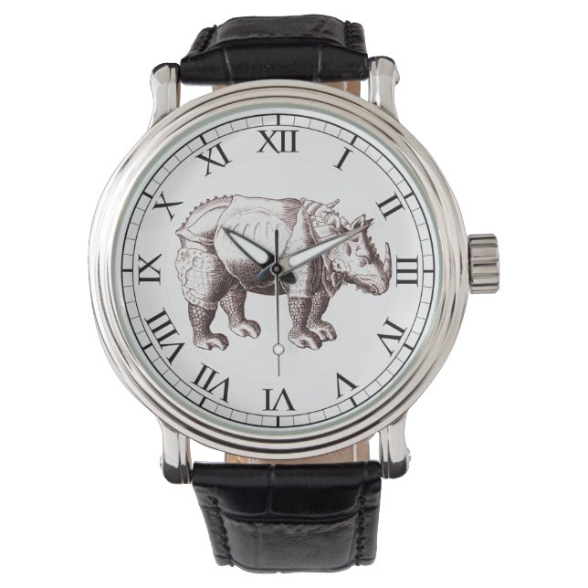 Rhino - Renaissance Stil Teckning i Rhinoceros Armbandsur (Framsida)