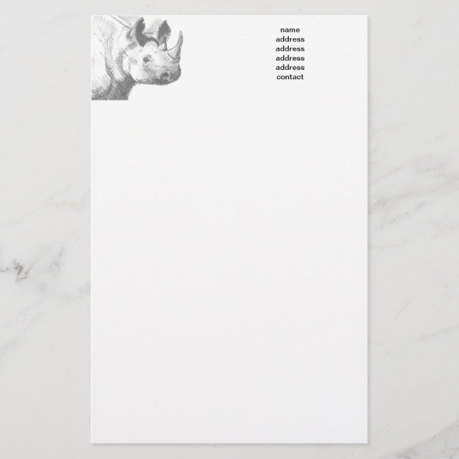 Rhino Rhinoceros Pencil Teckning Brevpapper (Framsida)