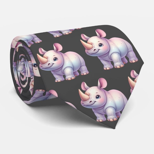 Rhino Rhinoceros Rhinos Kawaii Cute Neck Tie Slips (Rullad)