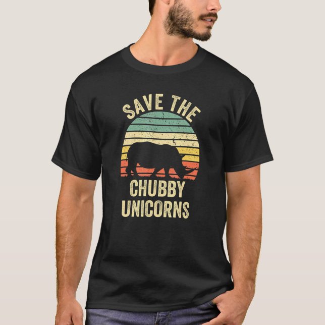 Rhino Rhinoceros Säkra Knubbiget Unicorn Retro Des T Shirt (Framsida)