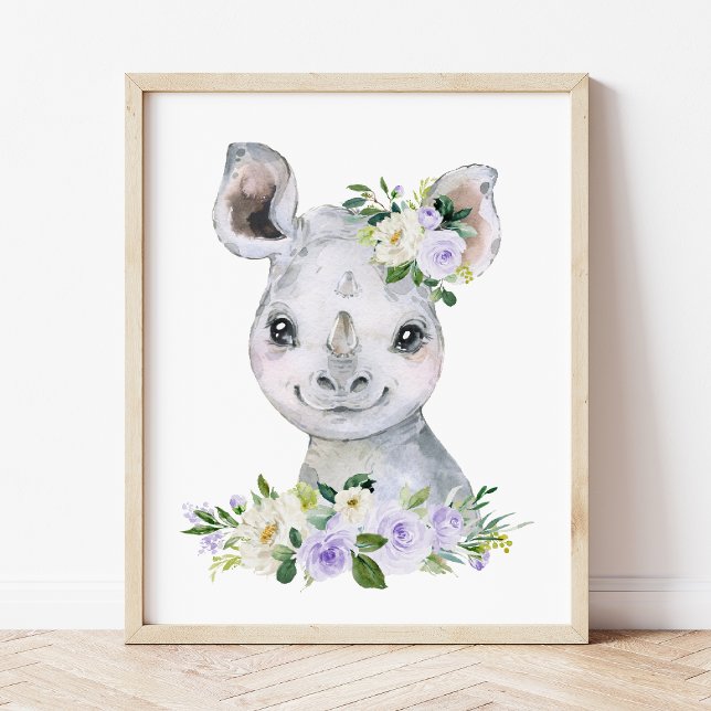 Rhino, Safari, Lila blommor, gender Neutral Poster (Skapare uppladdad)