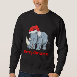 Rhino Santa Hat God jul Träd Pajama Vacati Lång Ärmad Tröja