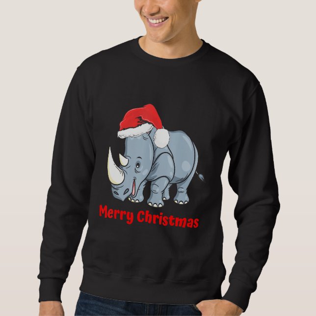 Rhino Santa Hat God jul Träd Pajama Vacati Lång Ärmad Tröja (Framsida)
