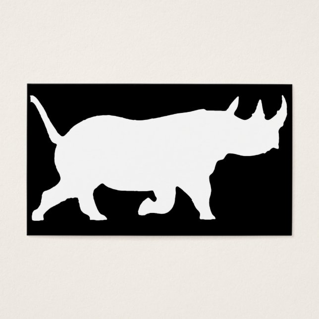 Rhino Silhouette, höger vänd, svart bakgrund Visitkort (Framsidan)