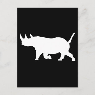 Rhino Silhouette, lämnat vänd, svart bakgrund Vykort