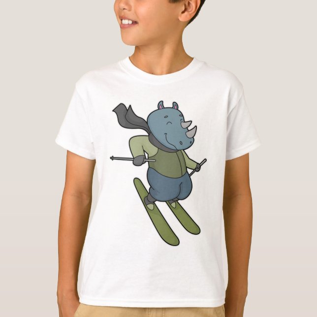 Rhino Skier Ski T Shirt (Framsida)