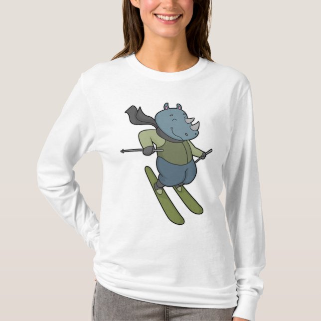 Rhino Skier Ski T Shirt (Framsida)