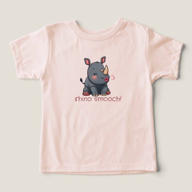 rhino smooch! (rödaktig skrift) Bysdräkt i baby T Shirt (Design Framsida)