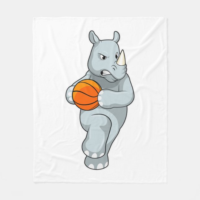 Rhino som basketspelare med basketboll fleecefilt (Framsidan)