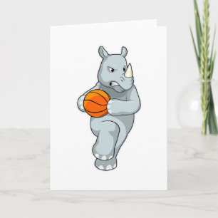 Rhino som basketspelare med basketboll kort