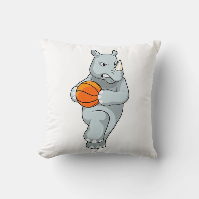 Rhino som basketspelare med basketboll kudde (Framsida)