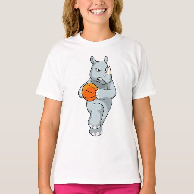 Rhino som basketspelare med basketboll t shirt (Framsida)