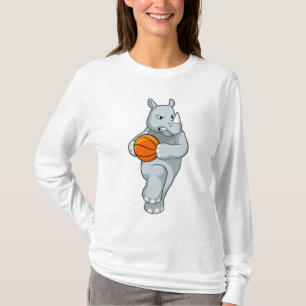 Rhino som basketspelare med basketboll t shirt