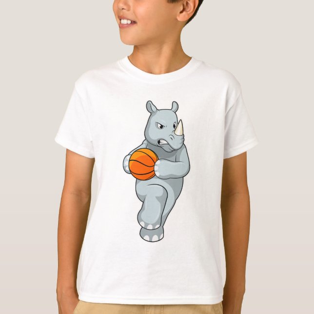 Rhino som basketspelare med basketboll t shirt (Framsida)