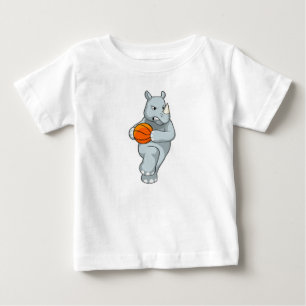Rhino som basketspelare med basketboll t shirt