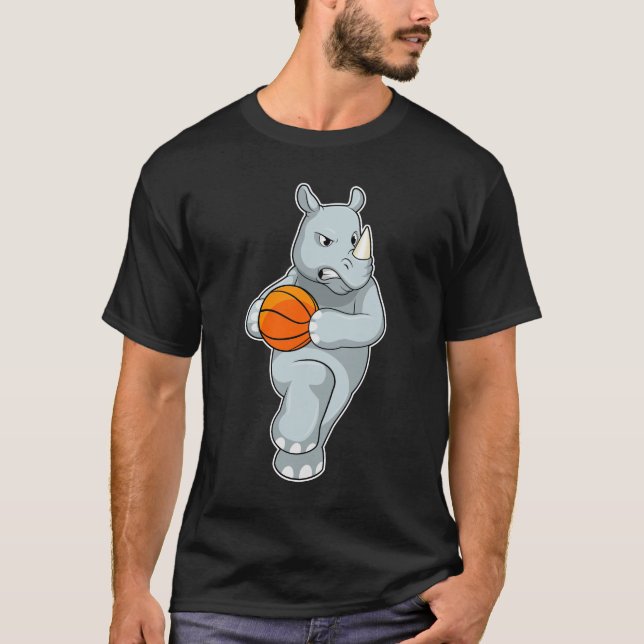 Rhino som basketspelare med basketboll t shirt (Framsida)