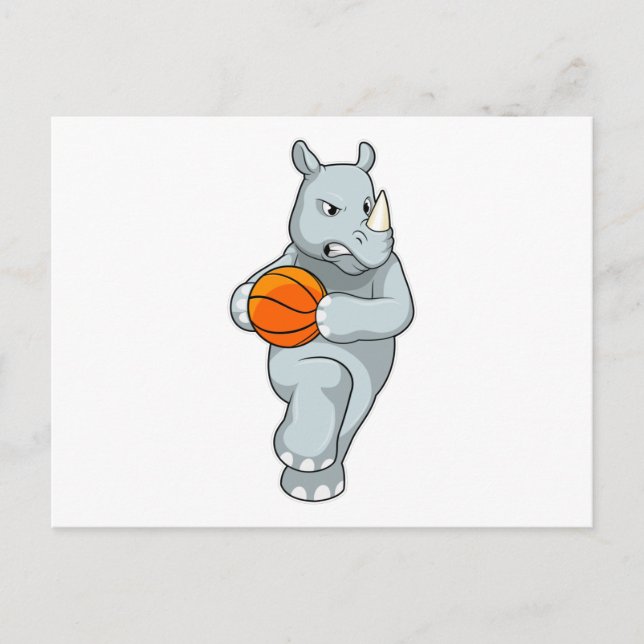 Rhino som basketspelare med basketboll vykort (Framsida)