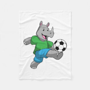 Rhino som fotbollsspelare med fotboll fleecefilt