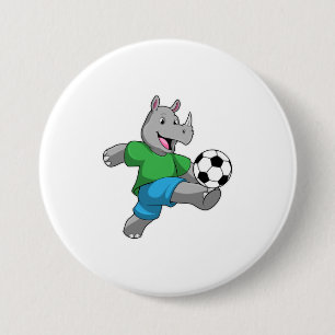 Rhino som fotbollsspelare med fotboll knapp