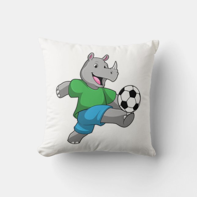 Rhino som fotbollsspelare med fotboll kudde (Framsida)