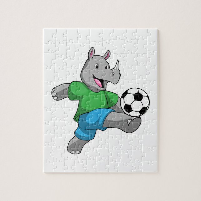 Rhino som fotbollsspelare med fotboll pussel (Vertikal)